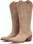 Suede Cowboy Boots for Women Western Mid Calf Cowgirl Boots with Embroidered, Retro Snip Toe Fashion Boot With Chunky Block Heel Summer Fall Country Music Festival Cowboy Chic