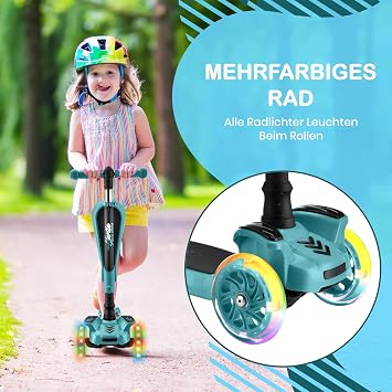Hurtle Scooter Children from 2 Years - 3 Wheel with Folding Seat - LED Light Wheels - Height Adjustable - Scooter for Indoor and Outdoor Use - Girls and Boys