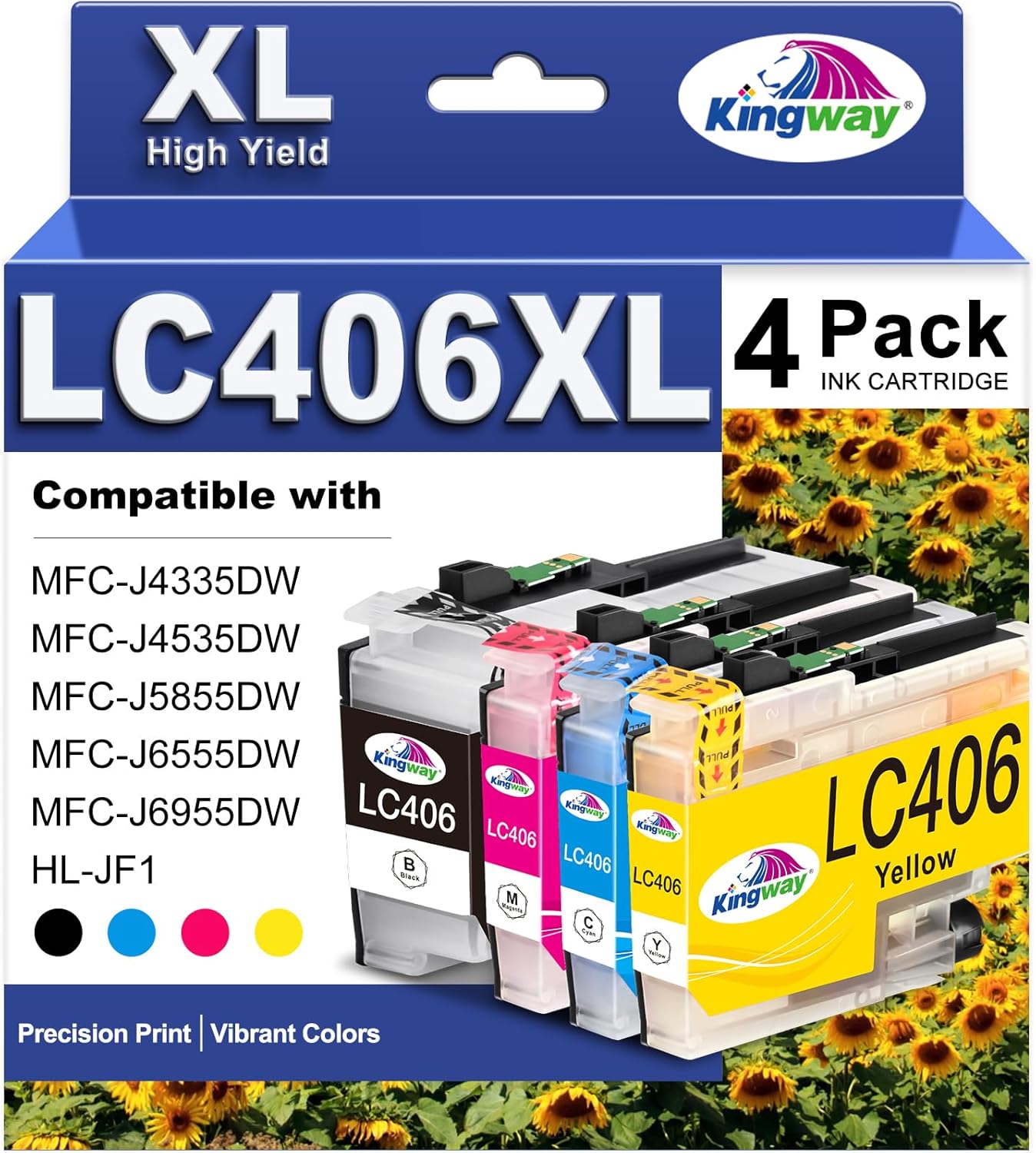 LC406XL Ink for Brother LC406 Ink Cartridges for Brother Printer LC406 XL MFC-J4335DW MFC-J4535DW MFC-J5855DW MFC-J6555DW MFC-J6955DW MFC-J4345DW HL-JF1 Printer (4 Pack, Black, Cyan, Magenta, Yellow)