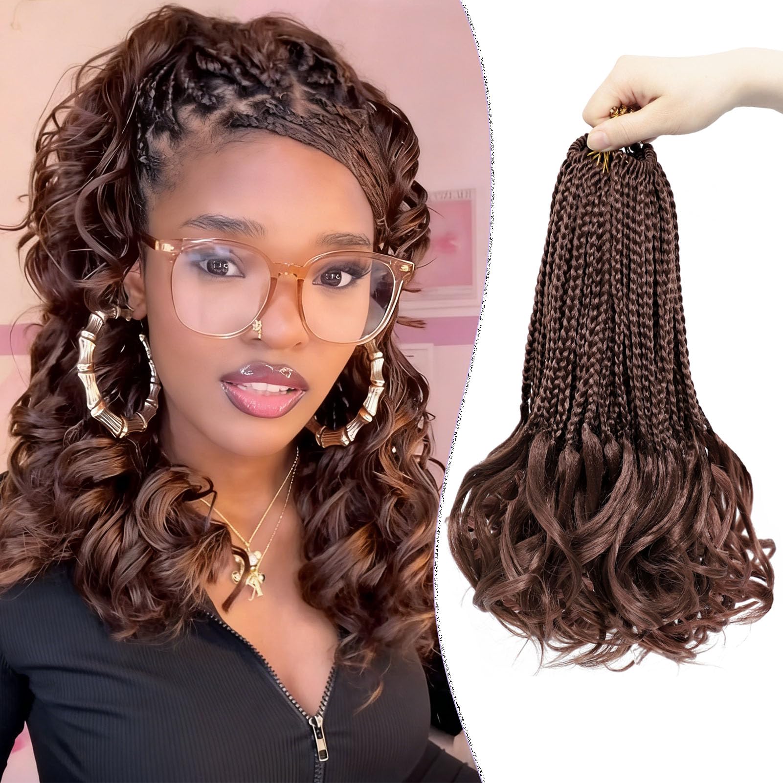 WOKAA French Curly Braiding Hair Prelooped 12 Inch Dark Auburn Crochet Hair for Women 8 Packs Short Crochet Braids with Curly Ends Synthetic Hair