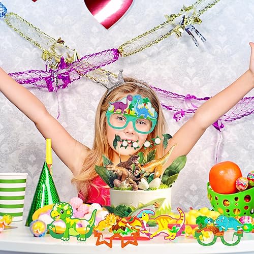 Miniatura 7 de 32 piezas de decoración de fiesta de dinosaurios, anteojos de papel, gafas de cumpleaños, gafas de sol con temática de dinosaurio, accesorios para