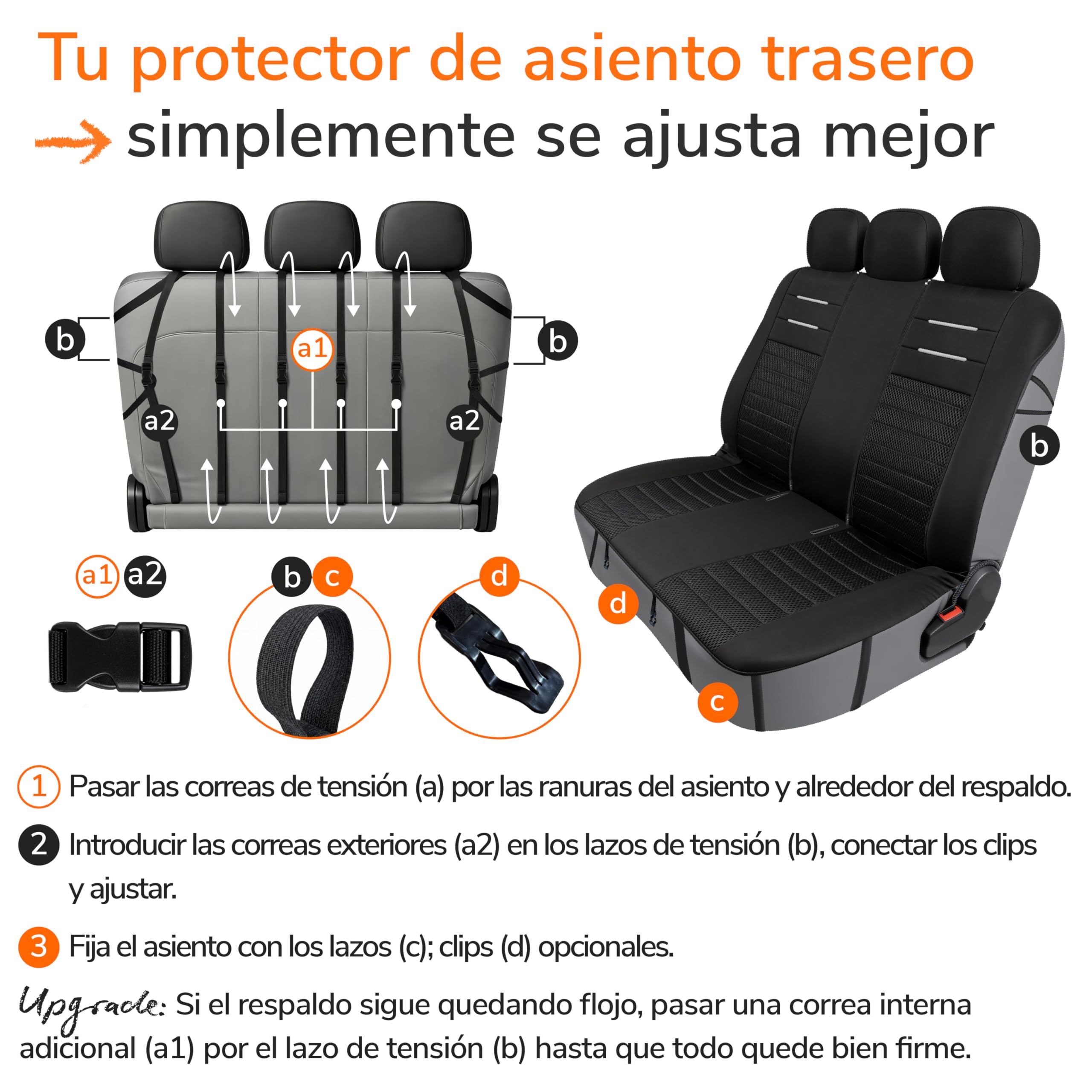 Upgrade4cars Fundas Asientos Set Universal Versión 2026 | Protectores Delanteros y Trasero | Accesorios Coches Interior Decoración