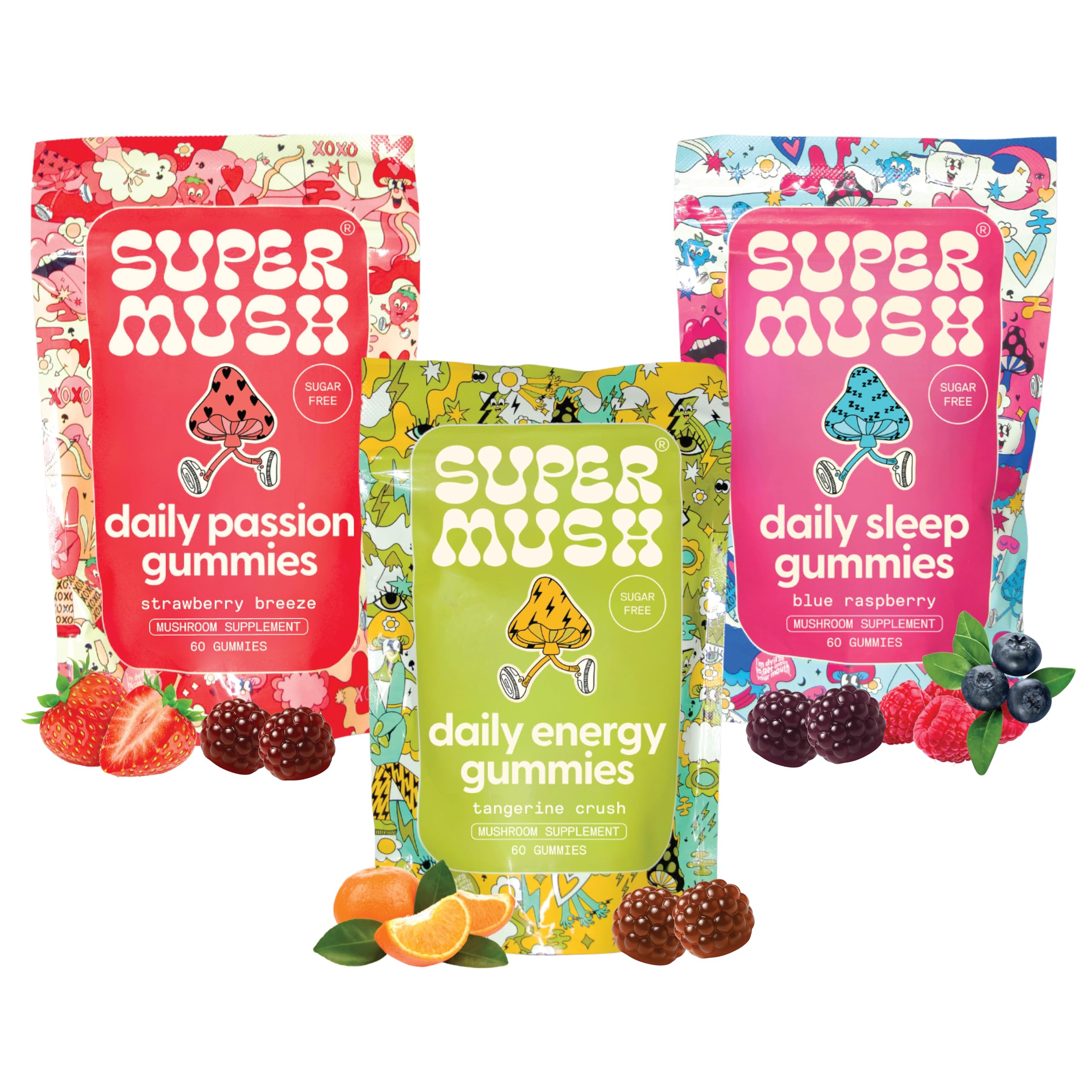 - Daily Gummies (Trio Bundle) - Daily Passion, Energy, & Sleep - Mushroom Gummies - Natural, Organic, Vegan, & Sugar-Free Mushroom Supplement - Ashwagandha Supplements with Cordyceps
