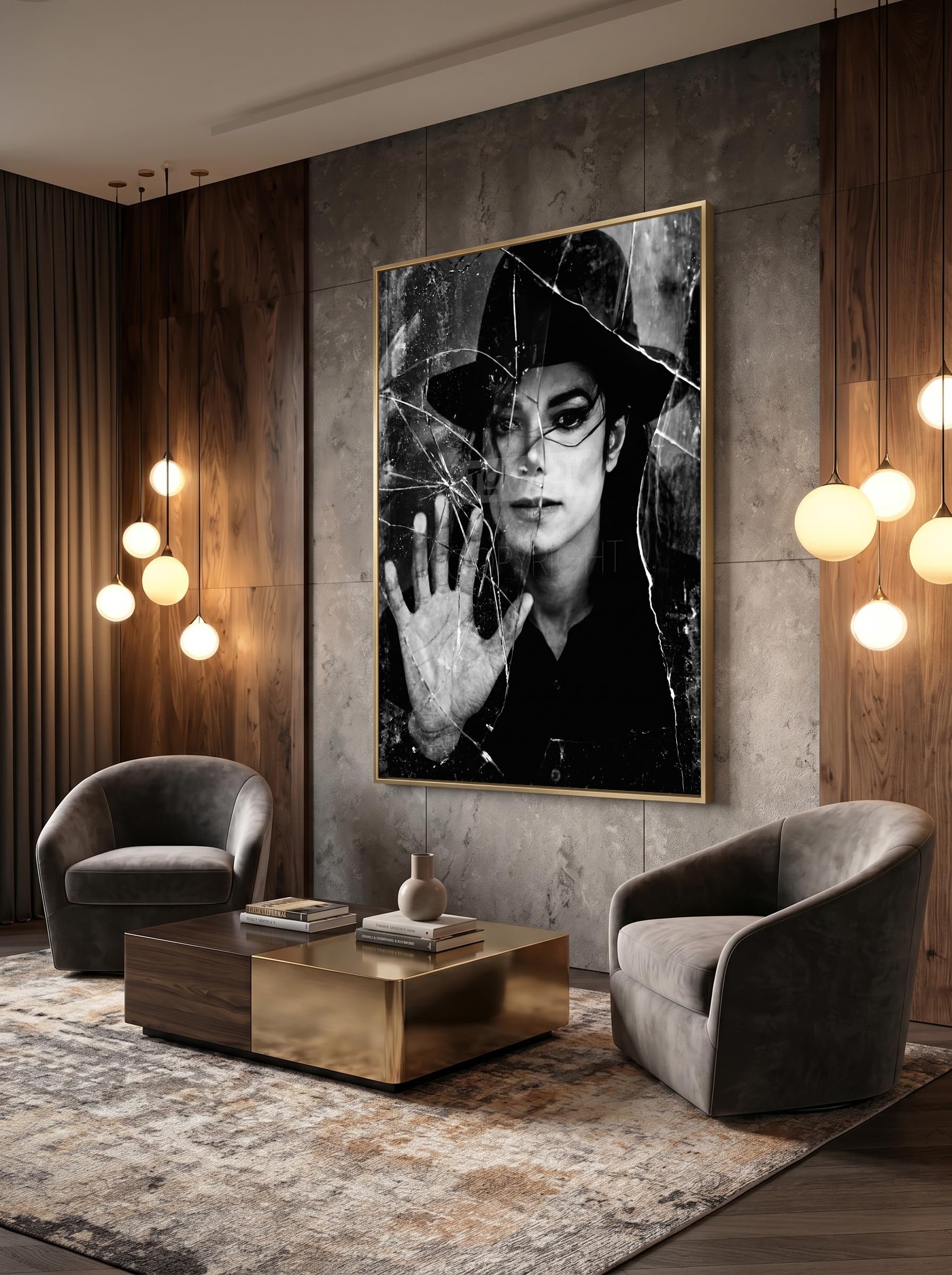Tomaok® - Poster Stampa poster d'arte (Cornice non fornita) Ritratto iconico Michael Jackson in bianco e nero, scena musicale drammatica, Poster contemporaneo
