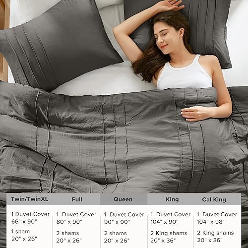 Miniatura 6 de Comfort Spaces Juego de funda de edredón gris tamaño Queen  Funda de edredón plisada de 3 piezas, para todas las estaciones, ligera, extra suave,