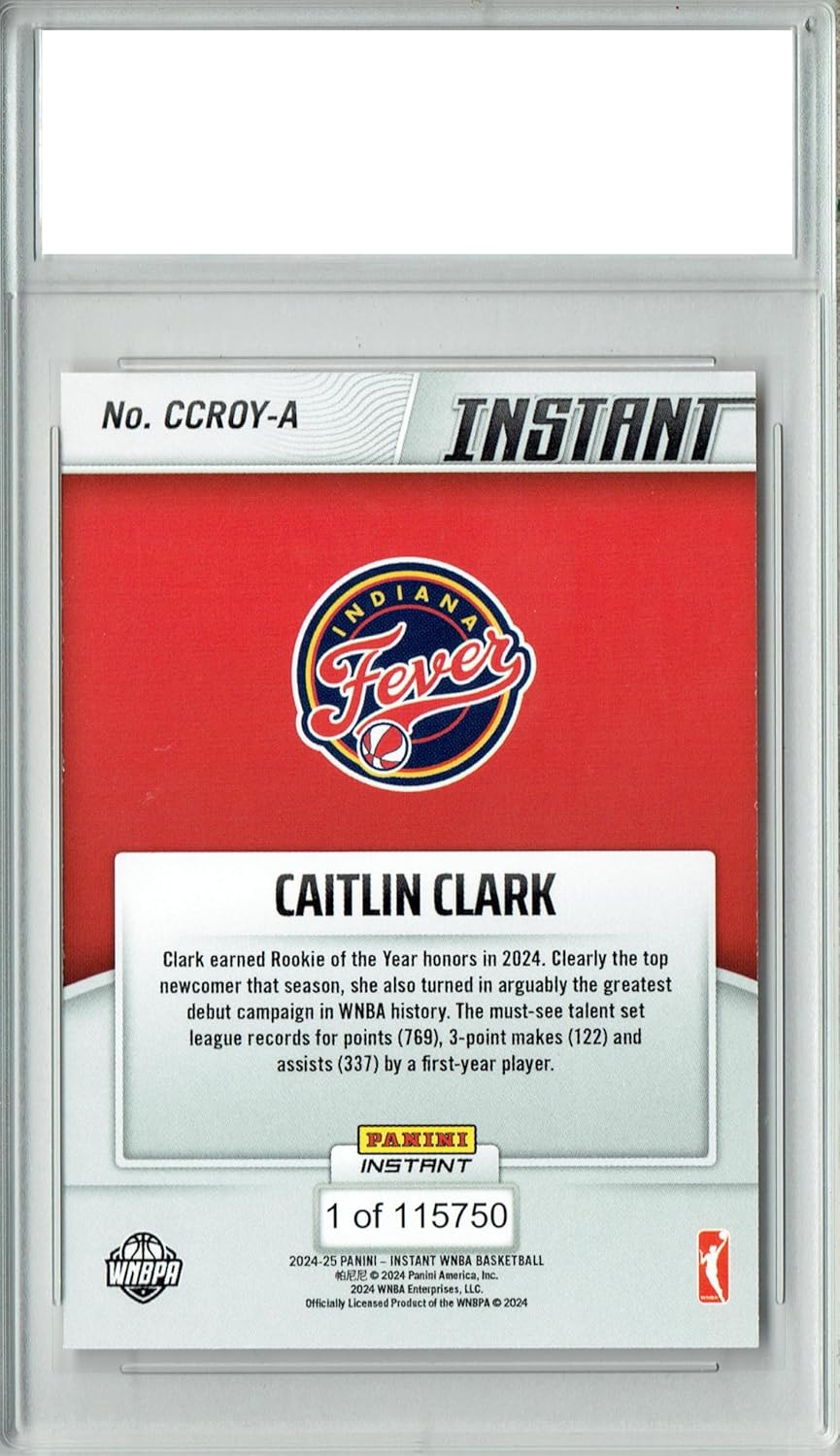 Certified Mint+ Caitlin Clark Indiana Fever 2024 Panini Instant #CCROY Rookie of the Year Rookie Card Indiana Fever WNBA