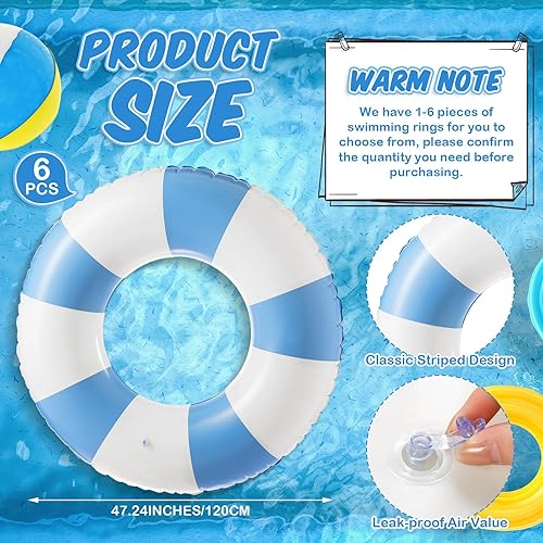 Vista 2 de Flotadores inflables jumbo de 47.24 pulgadas para piscina, anillos de piscina a rayas azules y blancas, tubo inflable para mujeres adultas, verano
