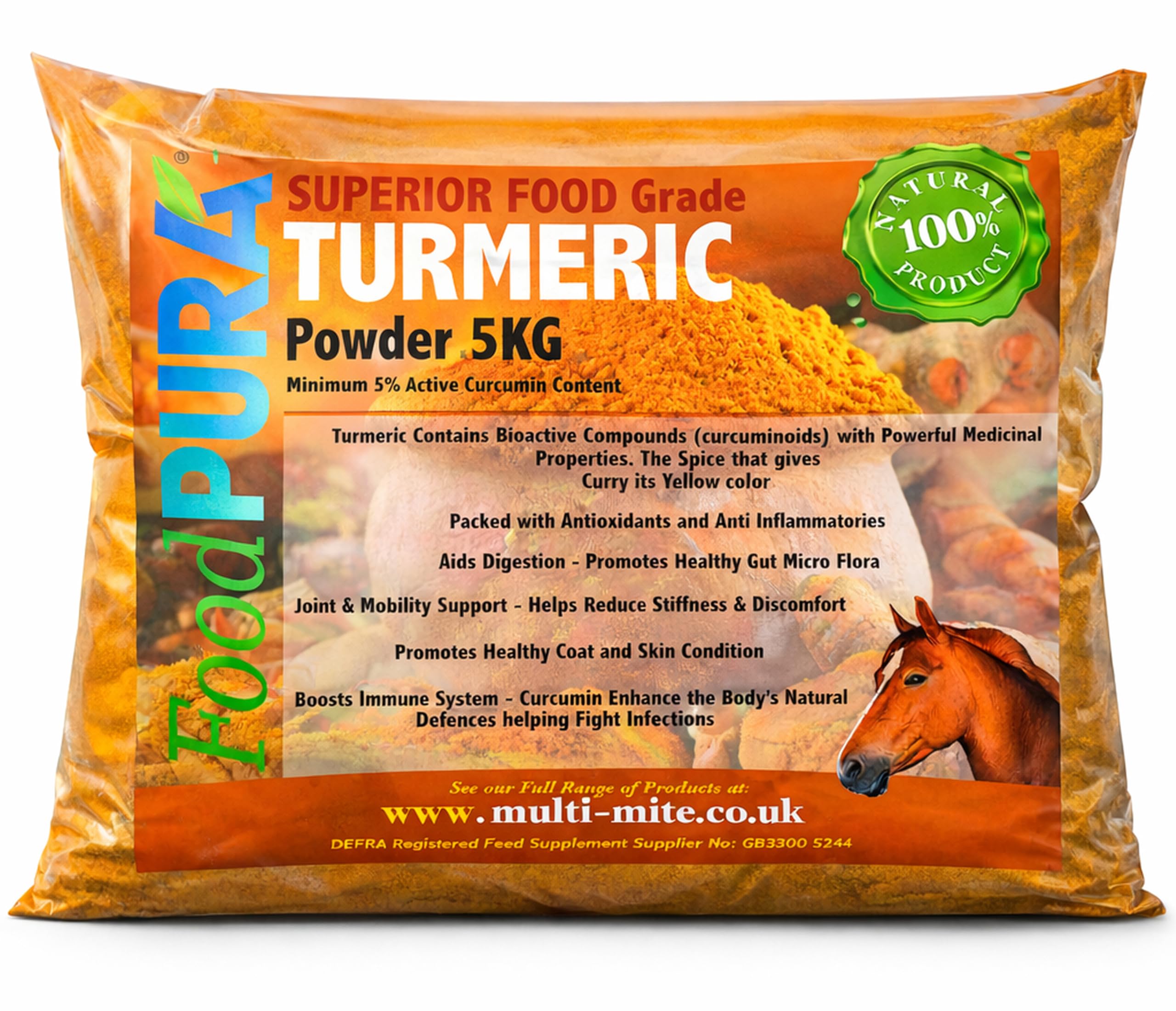 5KG Turmeric Powder for Horses & Ponies – Pure Natural Equine Feed Supplement – Min. 6% Curcumin – Supports Joints, Skin & Digestion – Human Food Grade Indian Turmeric