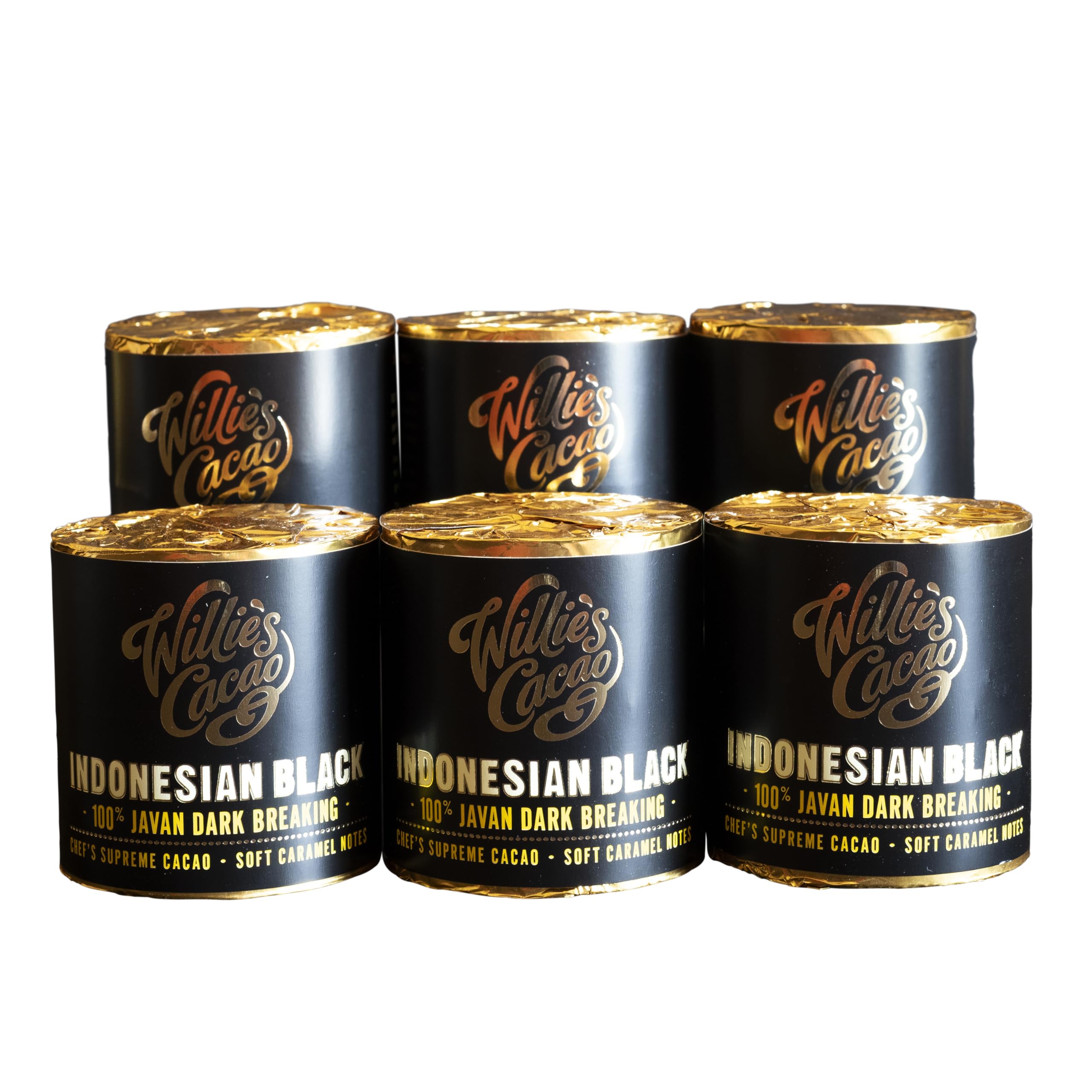 Willie's Cacao - 100% Cacao - 100% Javan Dark Breaking cacao - Caramel notes - 180g x 6 - For cooking, baking, drinks - Vegan & No Added Sugar