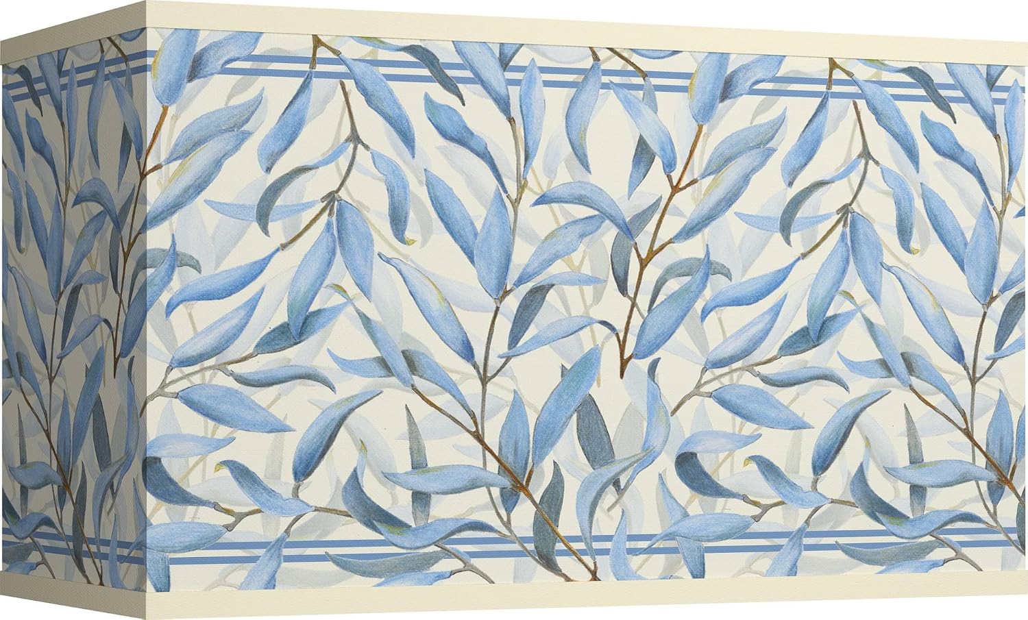 Amity 17" Top x 17" Bottom x 8" Depth x 10" High Hand Crafted Print Lamp Shade (Pre-Assembled) Replacement Large Blue White Rectangle Farmhouse Country Pattern Spider Harp Finial - Giclee Glow