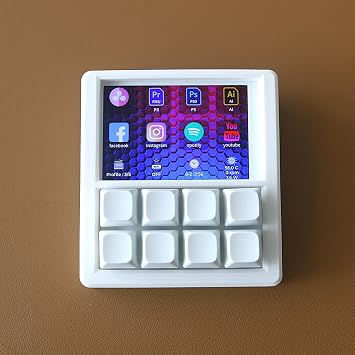 Mechanical Macropad with 3.5" TFT Screen, 8 Programmable Keys, ESP32 Powered Custom Keyboard, Driver-Free HID for Streamers & Designers, Open Source 3D Printed Case White
