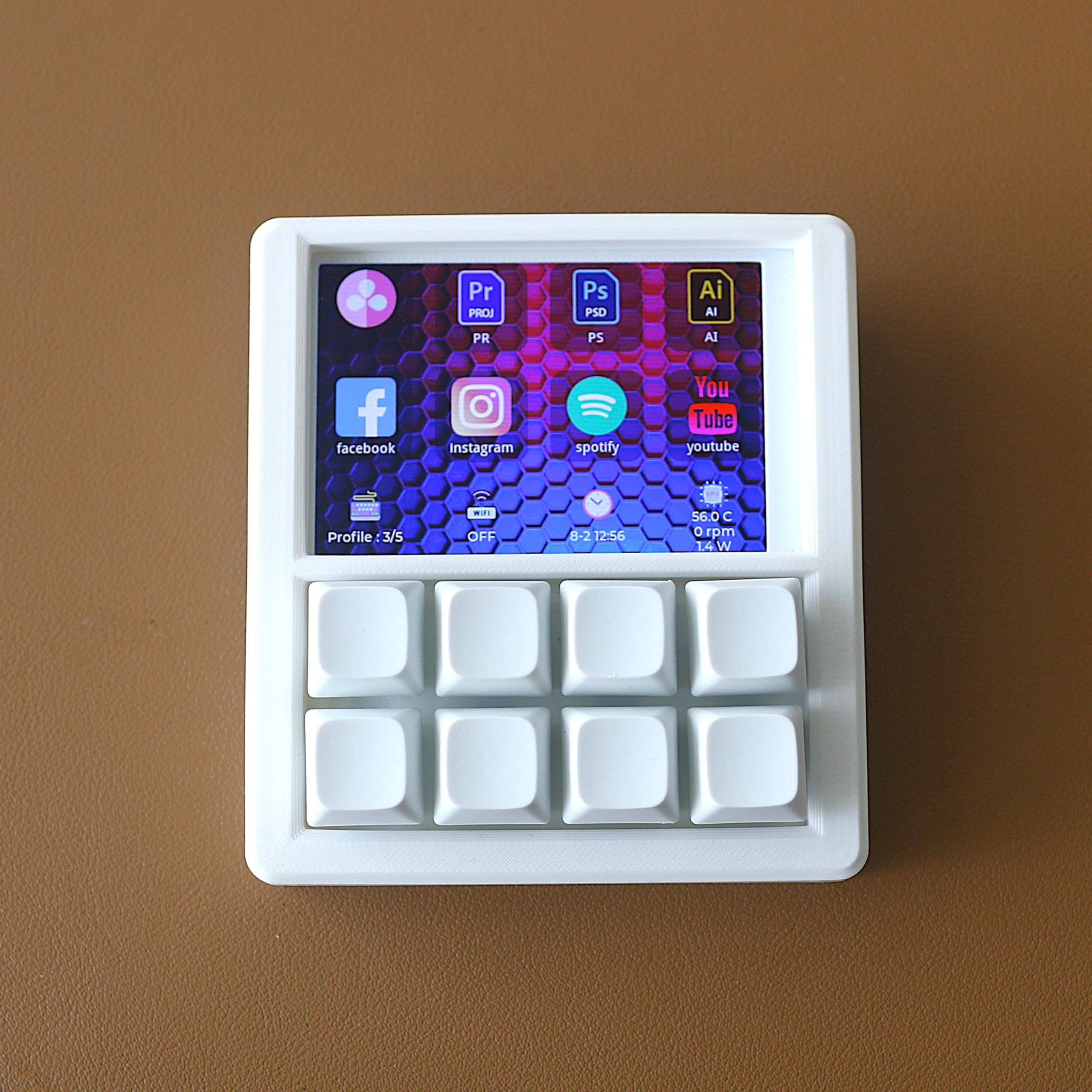 Mechanisches Makropad mit 8,9 cm (3,5 Zoll) TFT-Bildschirm, 8 programmierbare Tasten, ESP32-betriebene benutzerdefinierte Tastatur, treiberfreies HID für Streamer und Designer, Open Source
