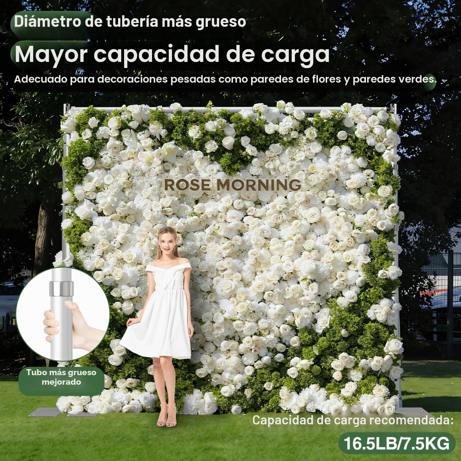 EMART Soporte de Fondo 2,6x3m, Grande Sistema de Arche de Mariage Réglable Ajustable para Decoración de Bodas, Cumpleaños, Fiestas, Banquetes - Plata