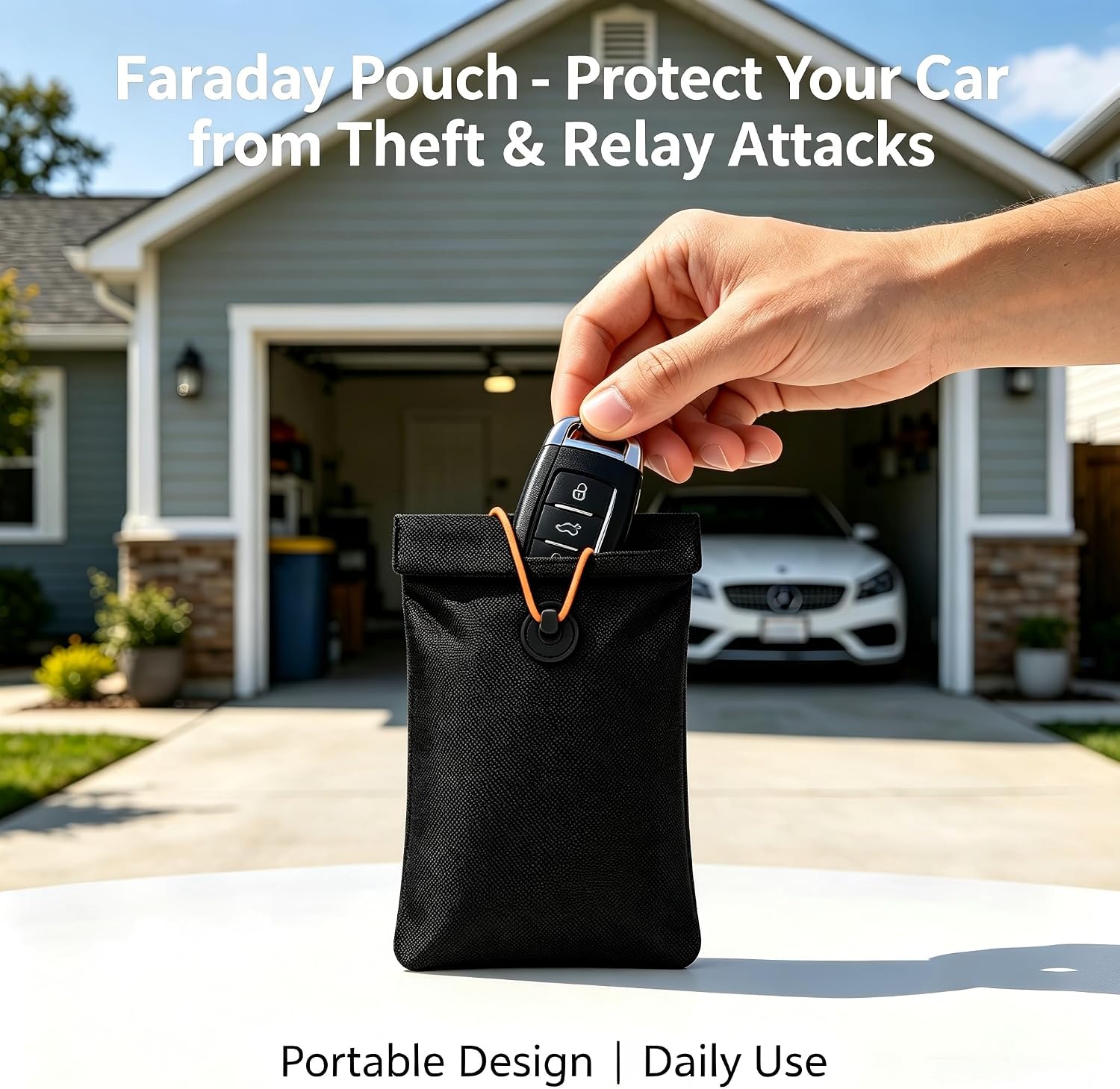 Go Dark Faraday Pouch for Key Fob and Phones, 2 Pack, Signal Blocking Faraday Bags, RFID Key Fob Protector for Anti-Tracking, Anti-Hacking,with Card Slots Black