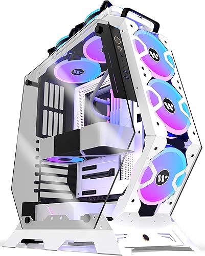 Vista 8 de KEDIERS PC Case C570 ATX Mid Tower - Carcasa de vidrio templado para computadora de juegos, marco abierto con 5 ventiladores PWM ARGB (570 rojo)