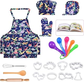 Kids Cooking and Baking for Girls Gift Set,Dinosaur-Themed 21Pcs Chef & Baker Role Play Toy Kit for Kids,Complete Cooking Supplies for the Junior Chef,Baking Toys for Kids Ages 4-8 with Cookbook