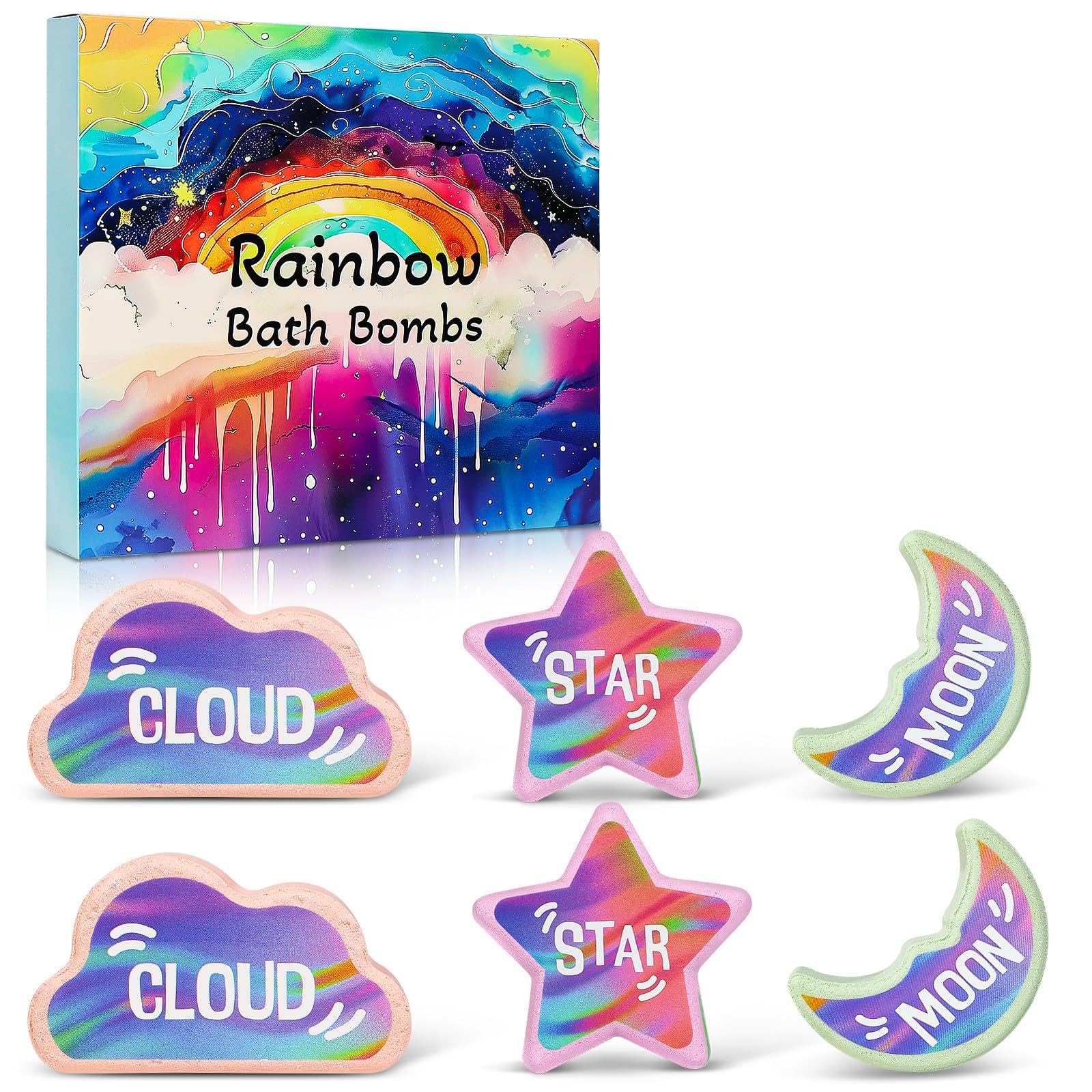 Rainbow Bath Bombs for Kids - 6 Pcs Handmade Natural Kids Bath Bombs, Organic Bubble Bath for Girls, Birthday Gifts for Kids Girls