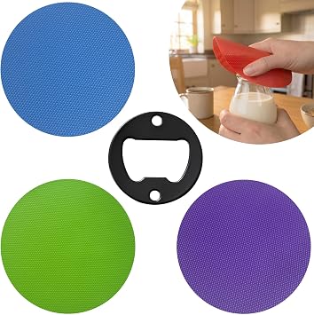 4 Rubber Jar Opener Grip Pads & 1 Cool Bottle Opener EDC Multi-Tool