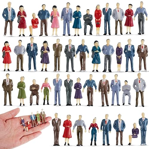 Juexica 30 Pcs Mini People Figurines 1: 50 Scale Model Trains Architectural Painted People Figures Tiny Plastic Miniature Figurines Sitting Standing Model for Miniature Scenes (Vintage Style) - 30