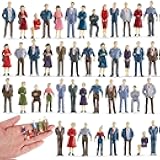 Juexica 50 Pcs Mini People Figurines 1: 50 Scale Model Trains Architectural Painted People Figures Tiny Plastic Miniature Figurines Sitting Standing Model for Miniature Scenes (Classic Style)