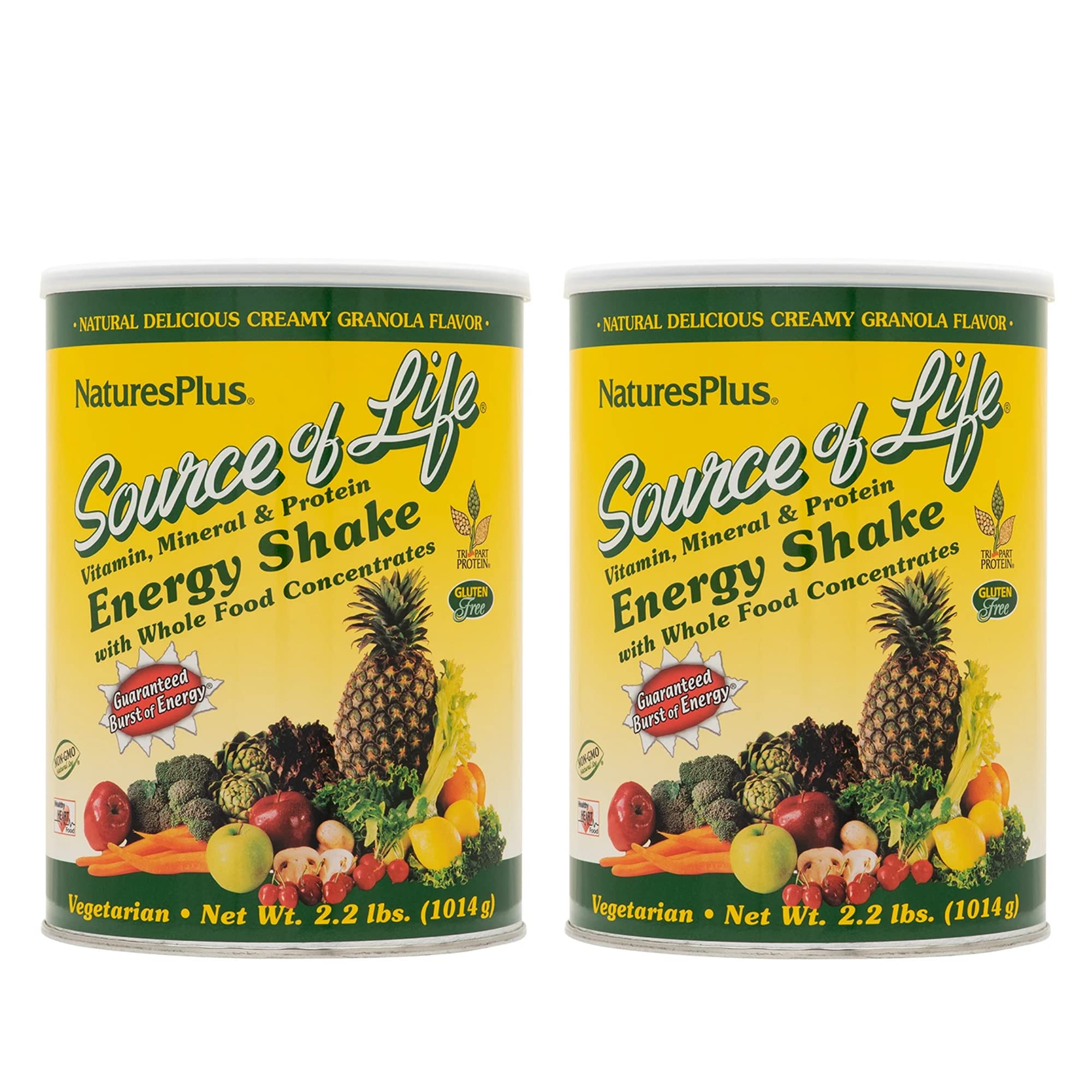 Nature's PlusSource of Life Energy Shake, Creamy Granola - 2.2 lbs, Pack of 2 - Provides 13g Complete Protein, Vitamins & Minerals - Non-GMO, Gluten Free, Vegetarian - 52 Total Servings