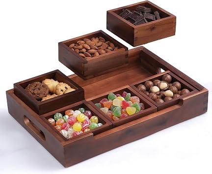 Set7 Wood Serving Tray with Handles Large Rectangular Breakfast & Ottoman Tray with Raised Edges, Serving Platter Snack Tray, Serving Tray with Food 7, Vintage Wood 2