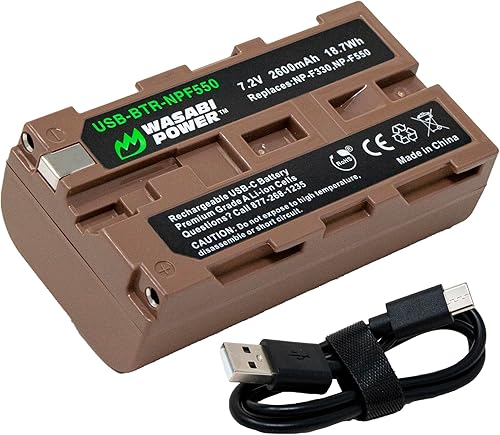 Wasabi Power Batería USB (Serie Ginger) para Sony NP-F330, NP-F530, NP-F550, NP-F570 (2600mAh, Serie L) y CN-160, CN-216, CN-126 Series, Atomos