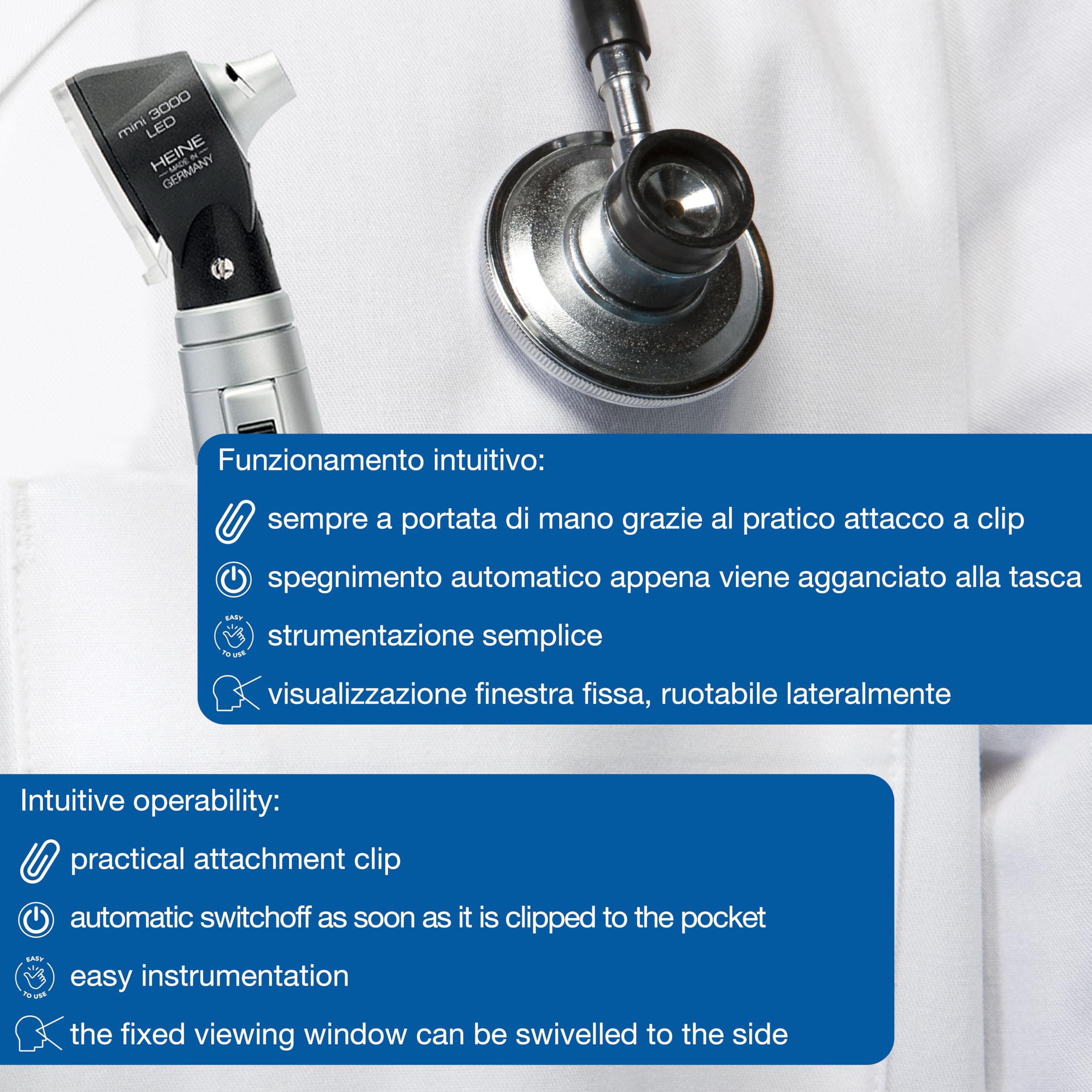 HEINE - Mini otoscopio médico profesional 3000 LED 2,5 V DIRECT, negro