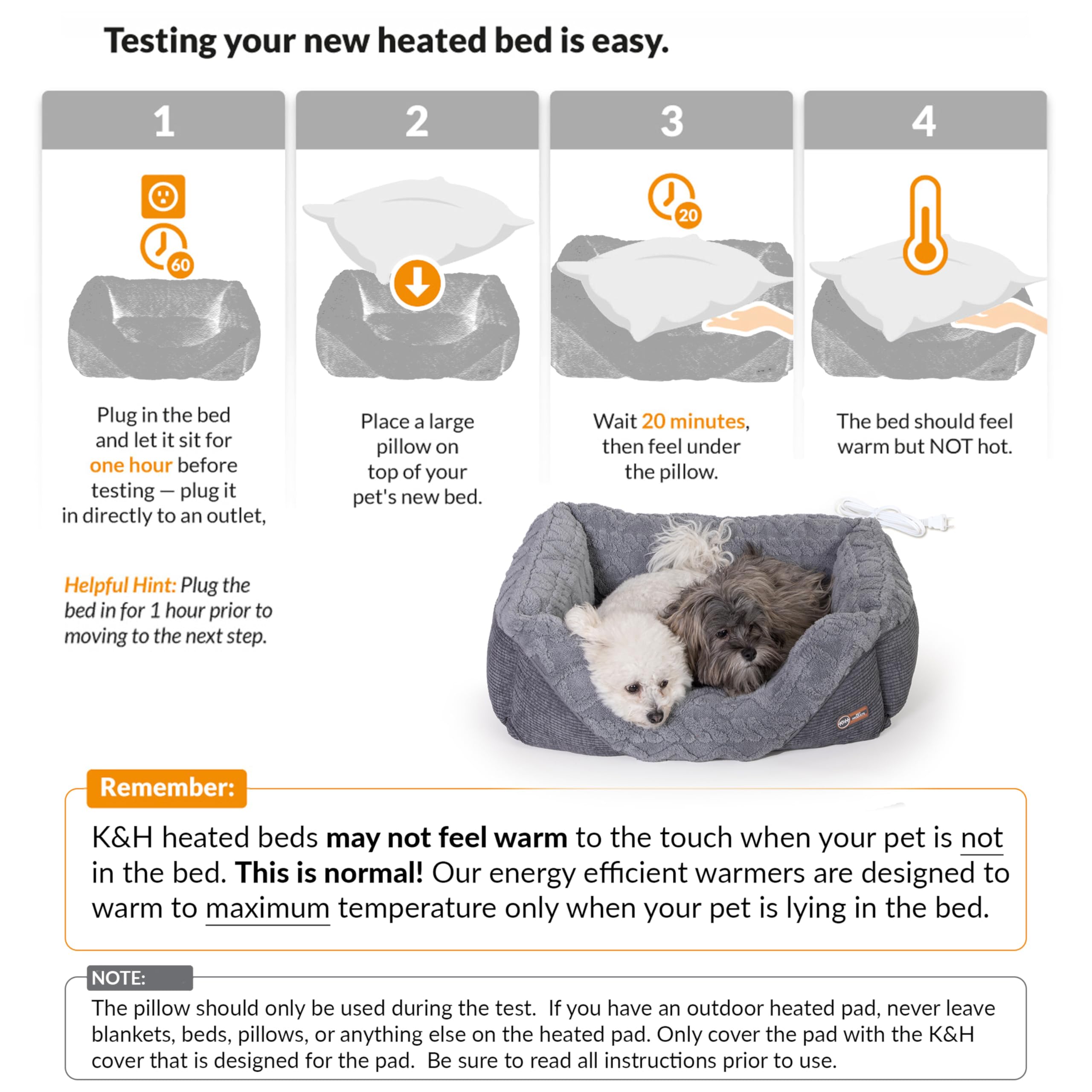 K&H Pet Products Thermo-Pet – Lit d'intérieur chauffant pour animaux de compagnie pour chiens et chats, coussin chaud et apaisant pour plusieurs ou grands chats, lavable en machine, sécurité listée