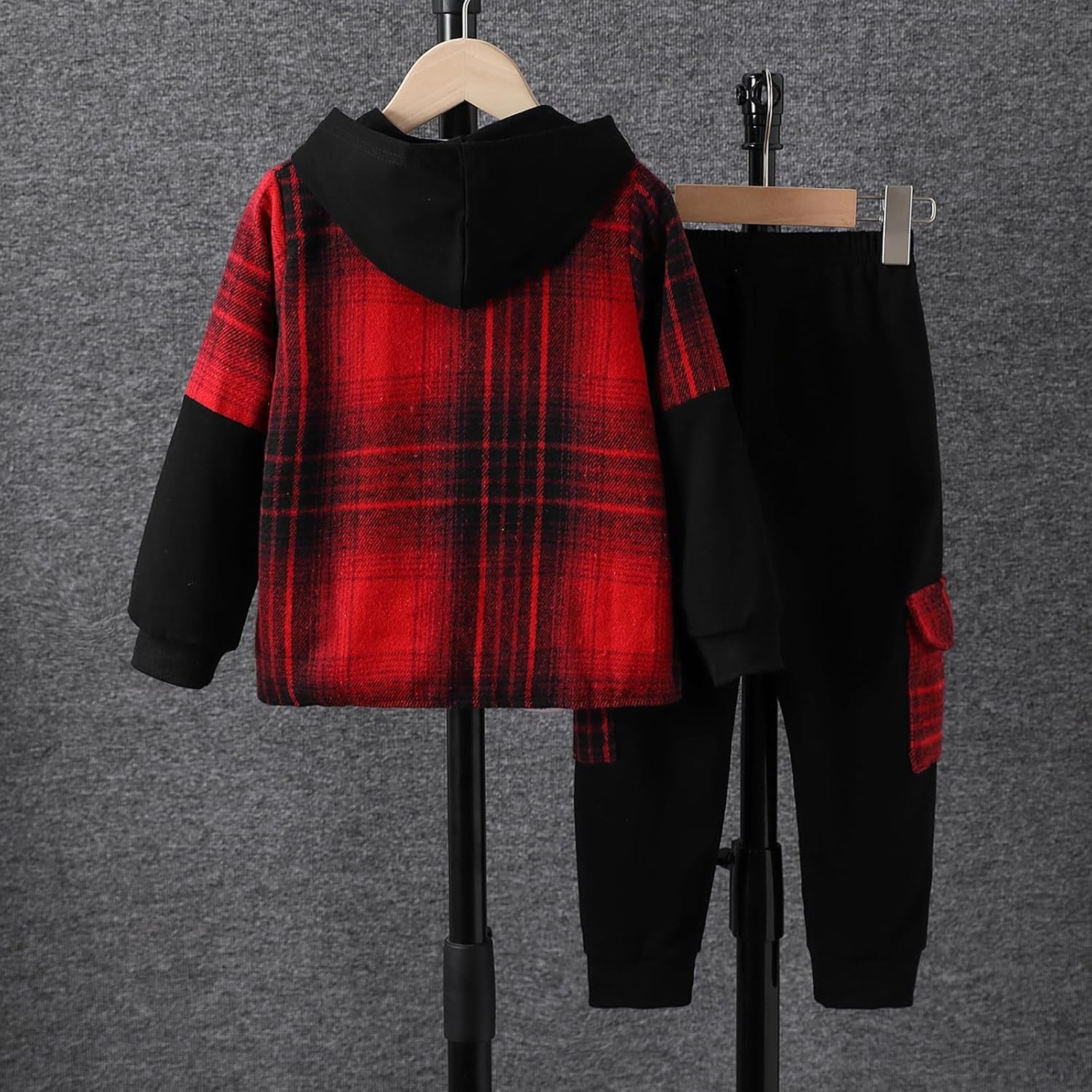 Size 4-11 Years Boys Clothes Flannel Plaid Shirt Hooded Sweatshirt & Pants 3PCS Kids Boys Fall Winter Outfits Sets - Image 9