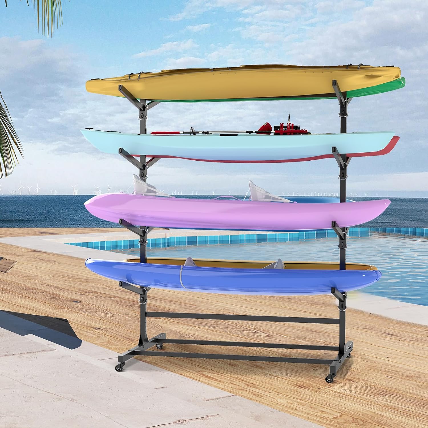 AQY Kayak Storage Rack,Heavy Duty Steel Adjustable Freestanding Kayak Stands with Wheels for Garage and Outdoor Storage,Storage Rack for Kayak, Canoe, Surfboard and Paddleboard