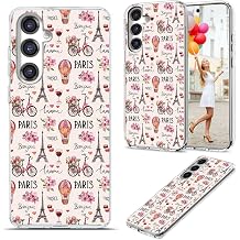 for Samsung Galaxy A54 5G Case for Girl Women Men, Full Protective Shockproof Slim Soft TPU Clear Phone Cover Cases for Galaxy A54 5G,Pink Flower Bicycle France Paris Eiffel Tower Balloon
