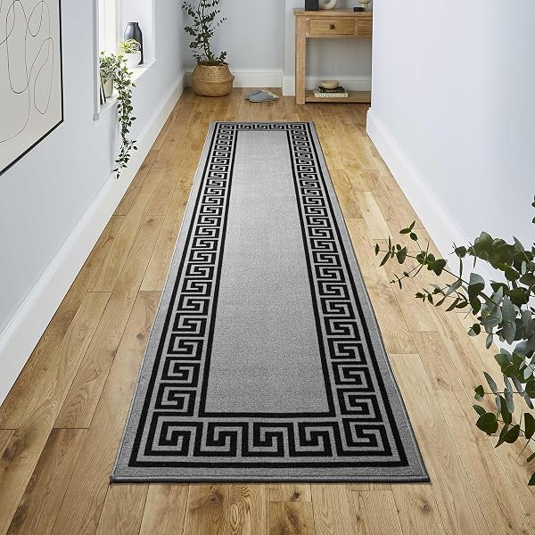 renoazulĀ® Carpet Runners for Hallways Non-Slip Long & Wide Heavy-Duty Plain | 80 x 300 cm Super Absorbent Indoor Stair Carpet and Kitchen Anti-slip Floor Mats - Greeky Rug - Grey & Black - 1