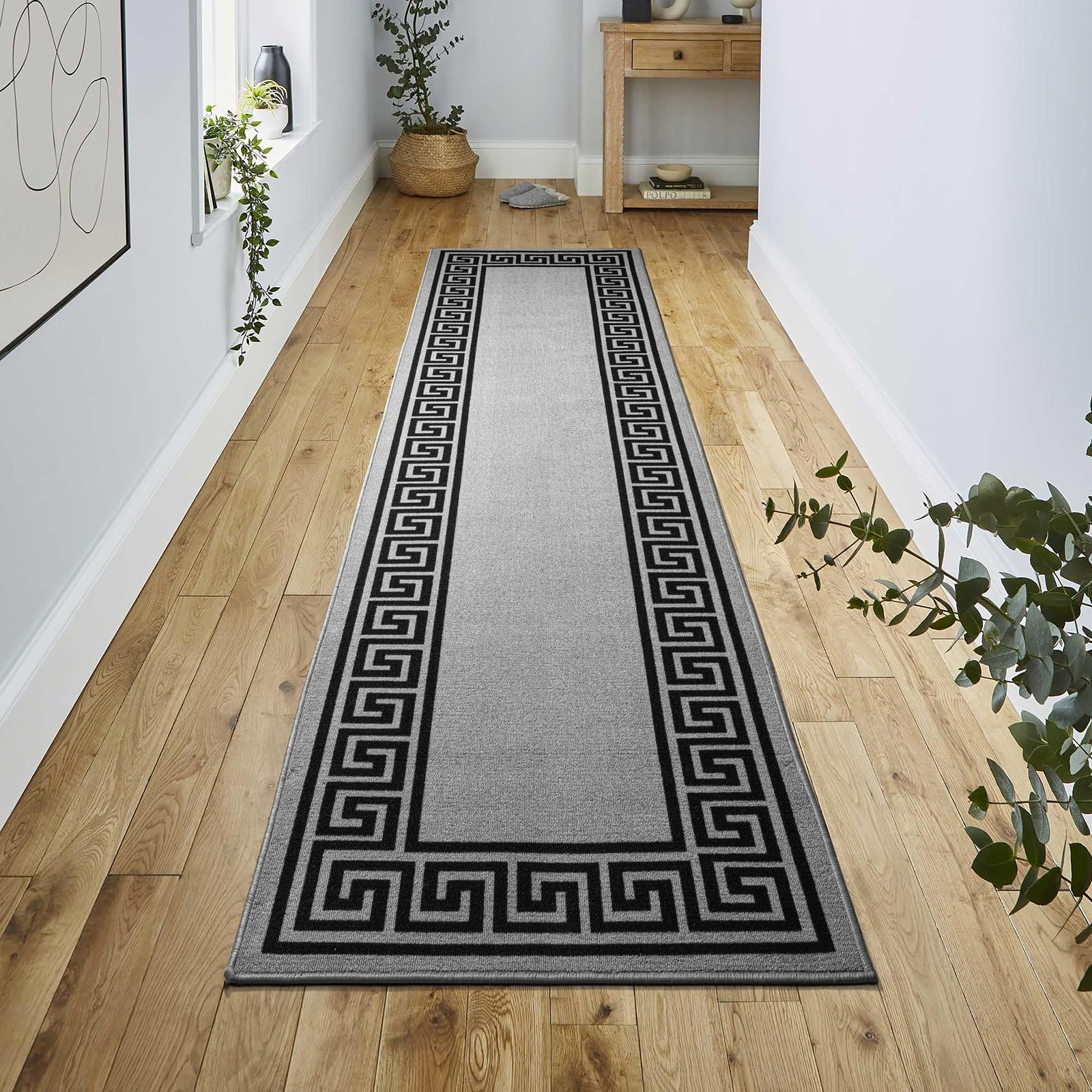 renoazul® Carpet Runners for Hallways Non-Slip Long & Wide Heavy-Duty Plain | 80 x 300 cm Super Absorbent Indoor Stair Carpet and Kitchen Anti-slip Floor Mats - Greeky Rug - Grey & Black