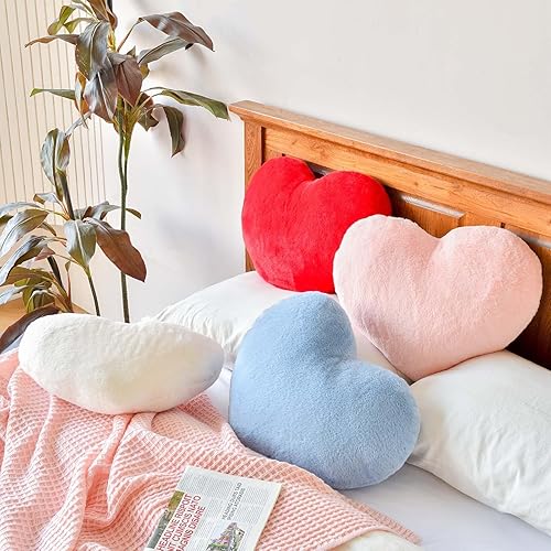 Miniatura 4 de XVTRU Almohada de corazón, suave almohada rosa en forma de corazón, bonita almohada decorativa de piel de conejo sintética, cojín de felpa de