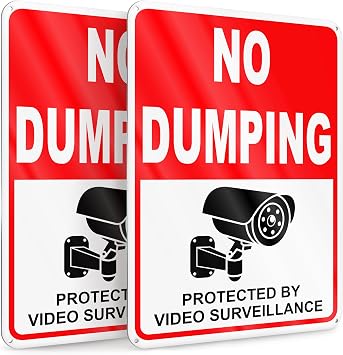 2 PC No Dumping Signs, Reflective 7 x 10 Aluminum No Littering Signs with Video Surveillance Messaging, UV Printed, Outdoor Warning Signs