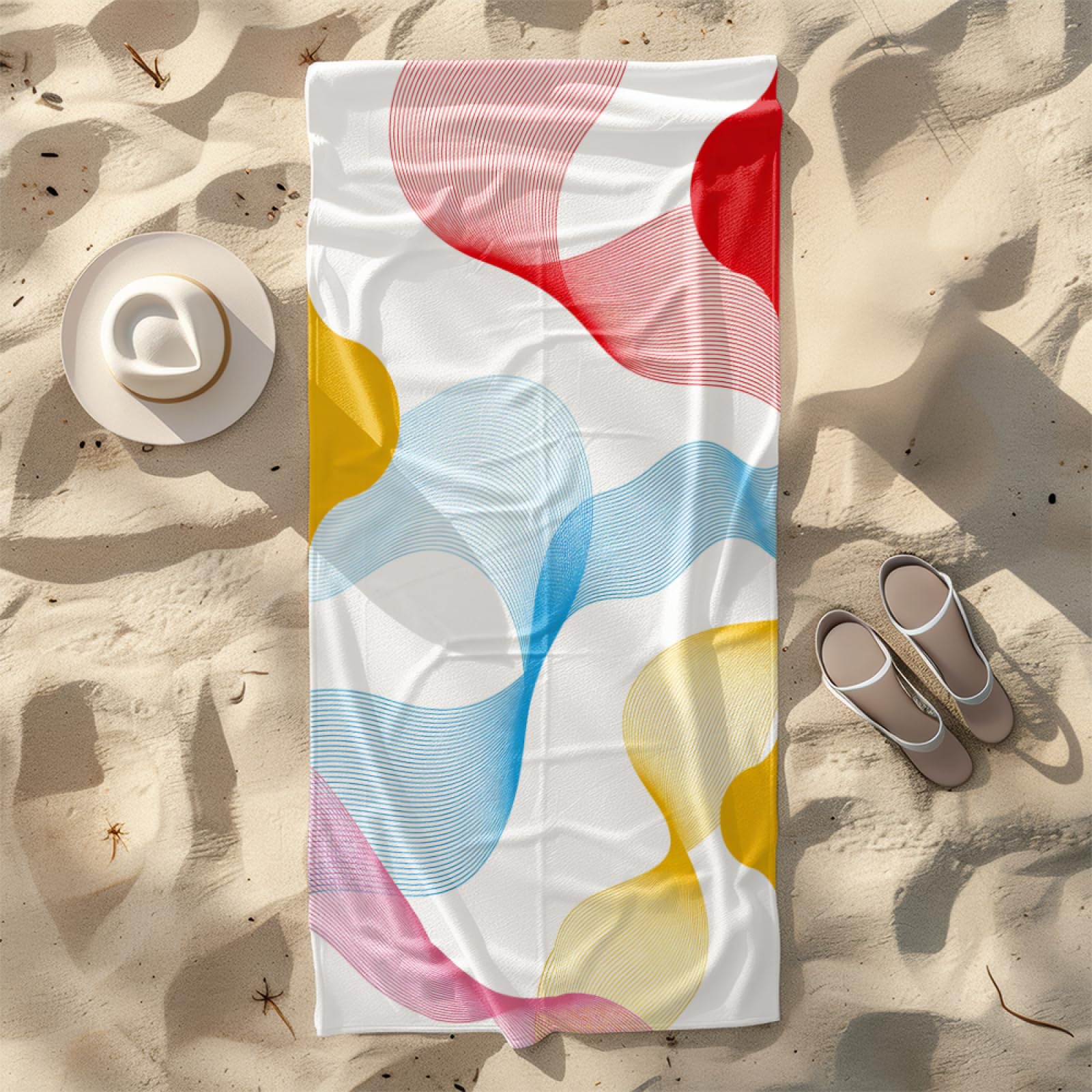 Fouta PlageLignes Rouges Bleues Modèle Surdimensionné avec Diverses Tailles, Respirante et Portable, Parfaite pour Voyages Sorties Piscine et Usage Extérieur Quotidien 90x160 cm