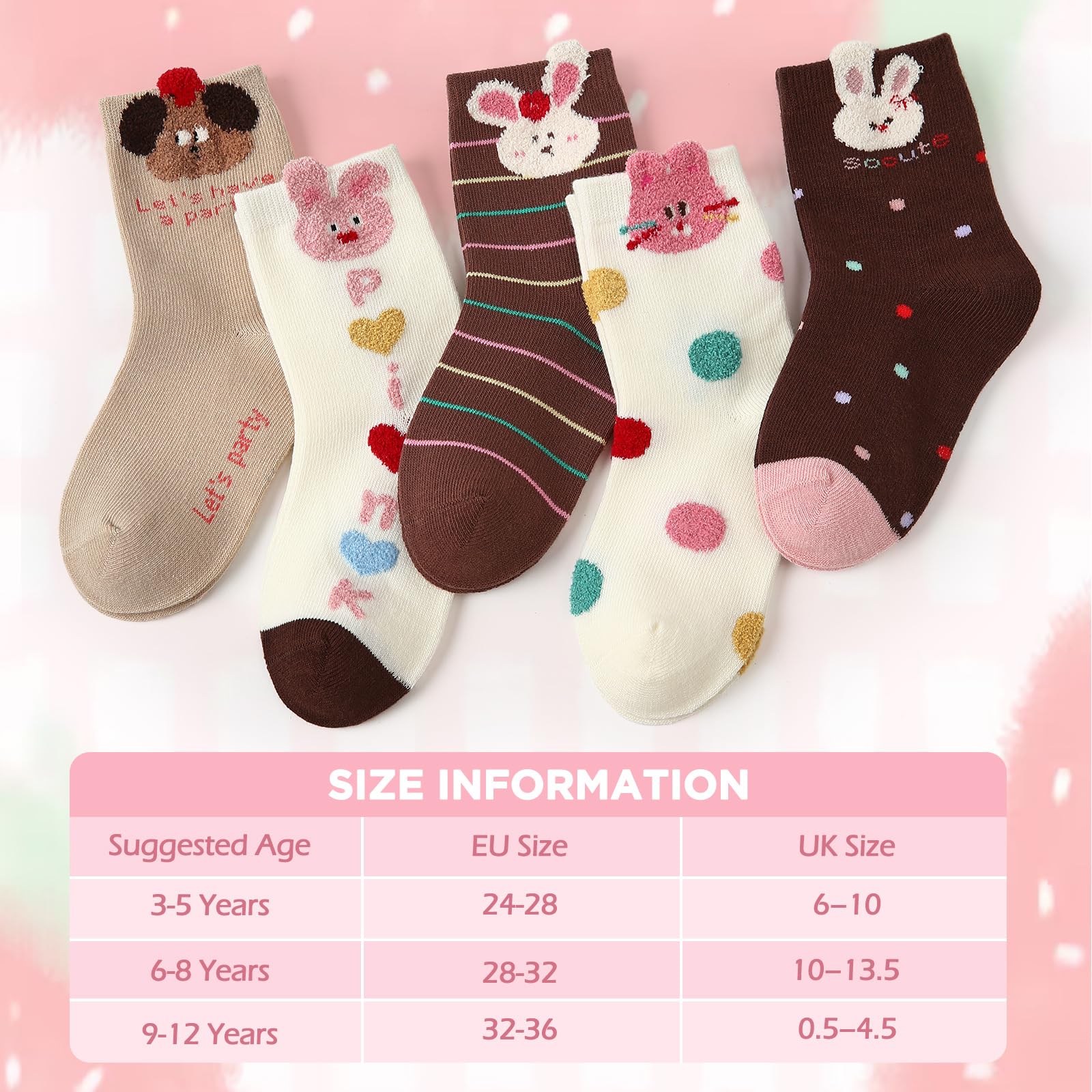 Simpeak 5 Pares Calcetines Niña de Algodón - Sin Costuras, Cómodos y Suaves, Respirable y Elástico, Animales Calcetines Infantiles Lindos Divertidos para Niñas de 3-12 Años (Invierno&Otoño)