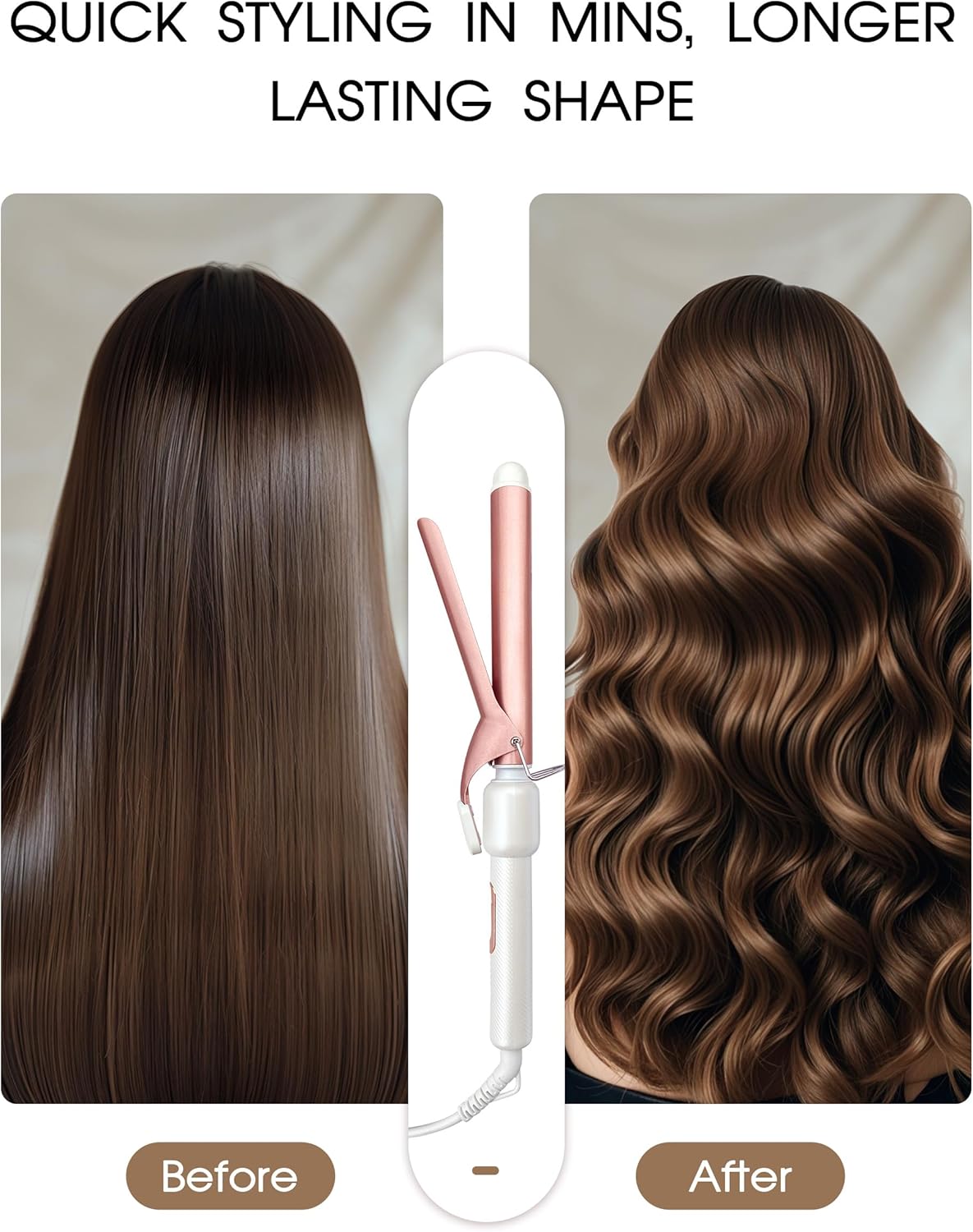 Curling Iron 1 Inch, Travel Curling Iron Dual Voltage, Professional Curling Wand for Long Hair & Medium Hair - Ceramic Coating Barrel, Heats up to 446°F, 6 Temps (Rosegold)