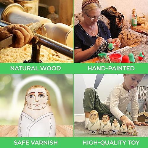 Miniatura 4 de AEVVV Juego de 7 muñecas anidables de artes marciales, regalos de karate, regalos de taekwondo, regalos de artes marciales de madera, decoraciones