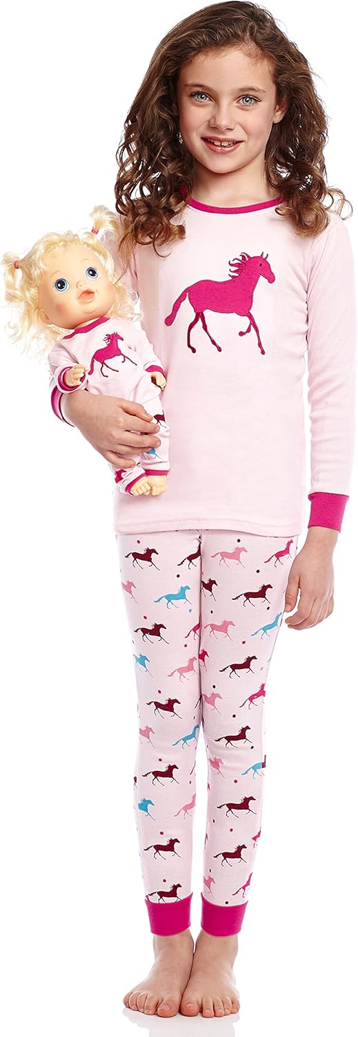 Miniatura 2 de Leveret - Pijamas para niños e infantes, juego de pijamas para muñecas y niñas, 100% algodón, 2 piezas (Talla 2 para infantes - 14 años)