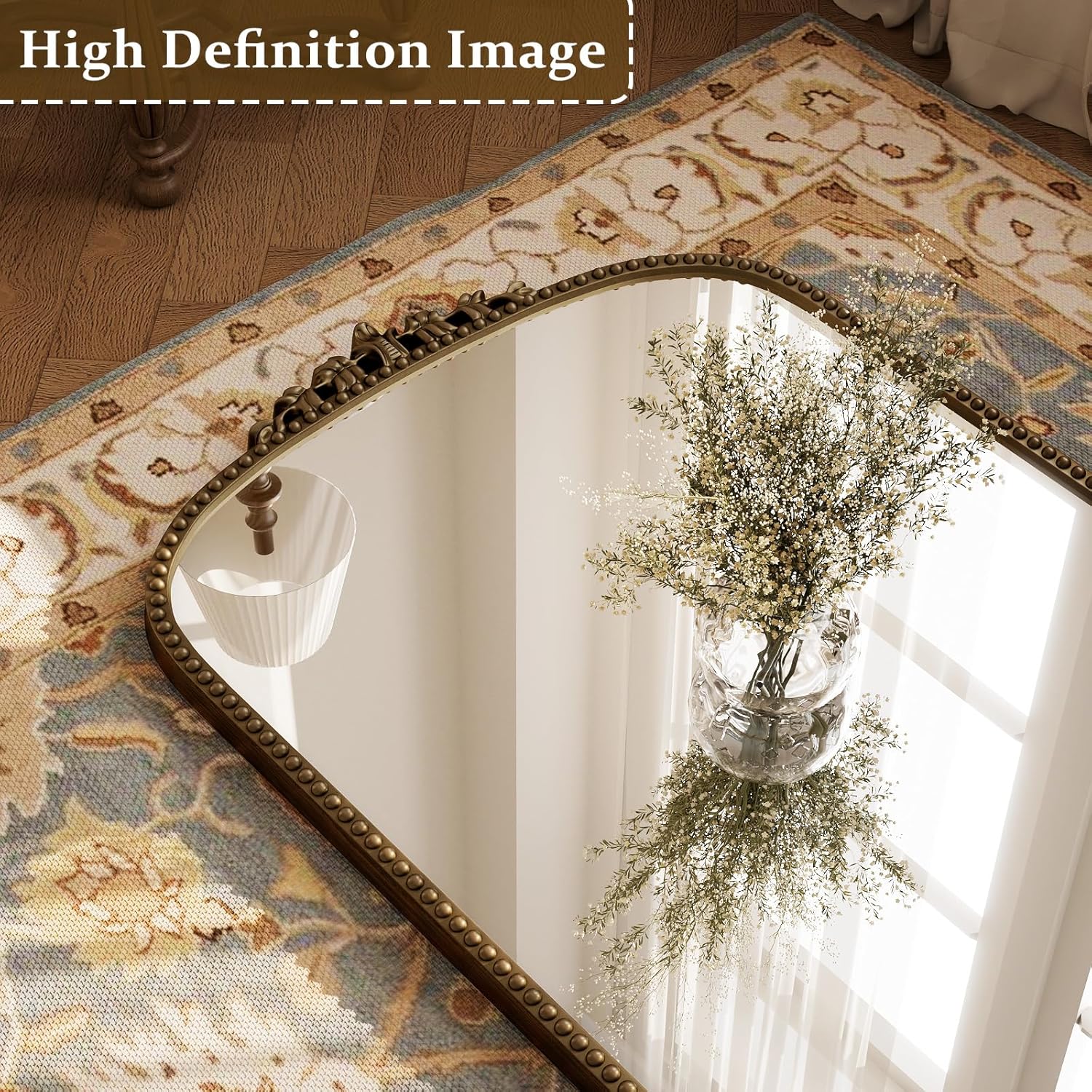 Easly Arched Full Length Mirror, 32'' x 71'' Bronze Floor Body Mirror with Stand, Vintaged Elegant Carved Frame Mirror Full Length for Wall Decor, Living Room, Bedroom, Cloakroom, Entryway