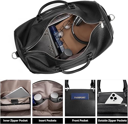 Miniatura 4 de BOSTANTEN Bolsa de viaje de cuero genuino para viajes de fin de semana, bolsa de lona para gimnasio, deportes, bolsas de equipaje para hombres,