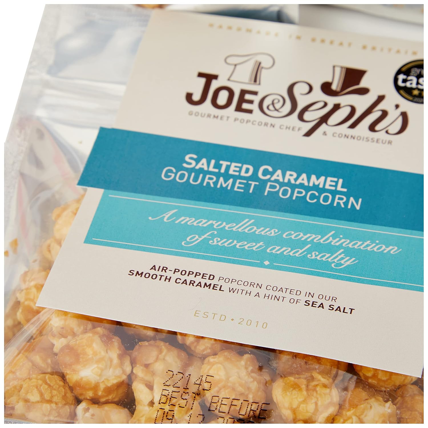 Joe & Seph's Bestsellers Selection (5x30g) Gourmet Popcorn, Salted Caramel, Toffee Apple & Cinnamon, Caramel & Belgian Chocolate and Goat's Cheese & Black Pepper, gift, movenight snack, airpopped
