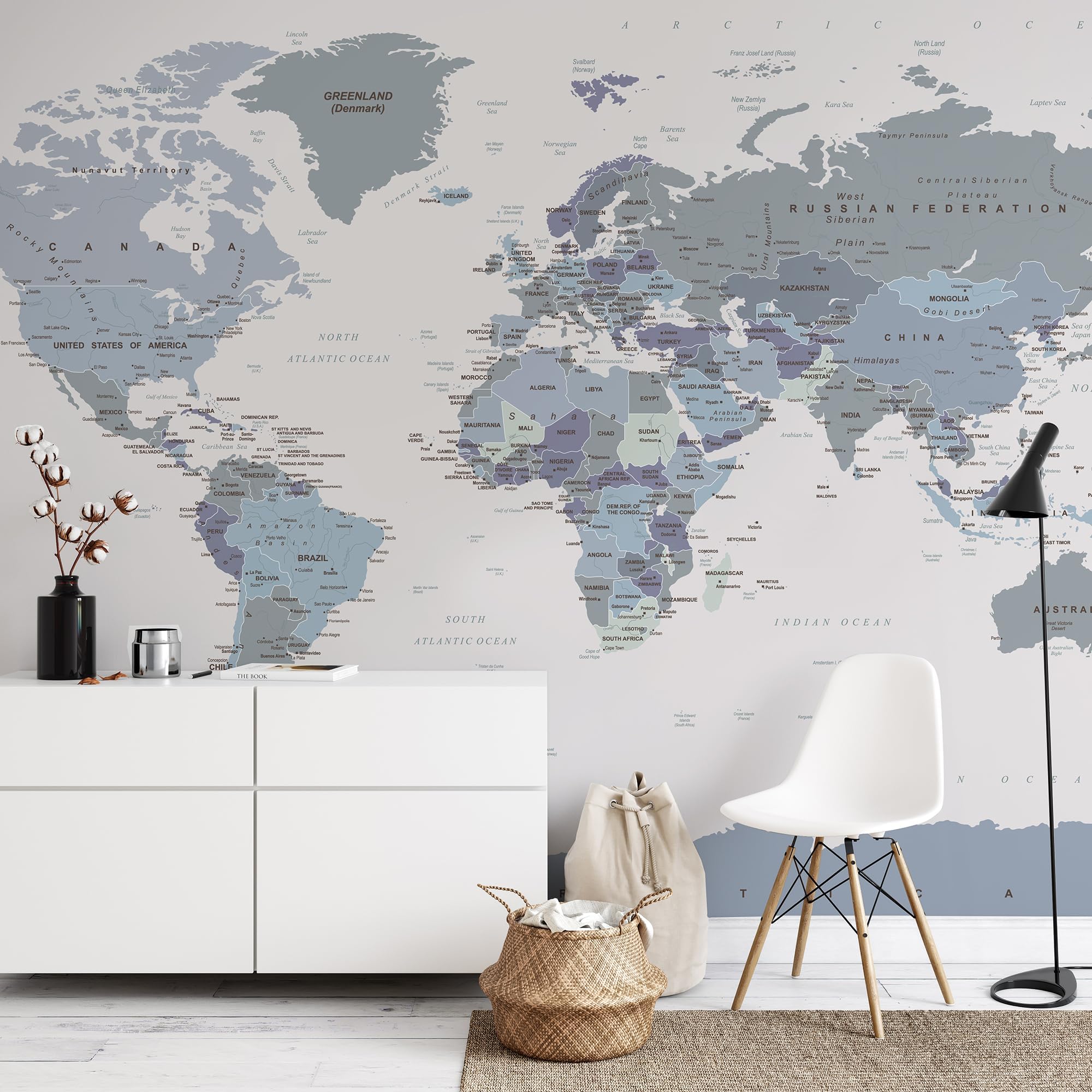 Murwall Map Wallpaper Political World Map Wall Mural White Map Wallpaper Purple Map Wall Mural Living Room