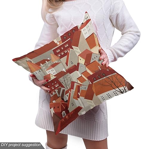 Miniatura 5 de Ambesonne Tela de Ciudad por Yarda, Ilustración de Paisaje con Patrón de Techo de Tejas Arquitectura Urbana Diseño Ornamental, Tela Decorativa para