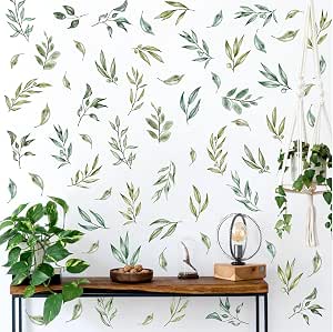 Yovkky Tangerine Leaves Wall Decals - Boho Green Plants & Orange Fruits, Peel And Stick, Nursery, Kitchen, Living Room Decor