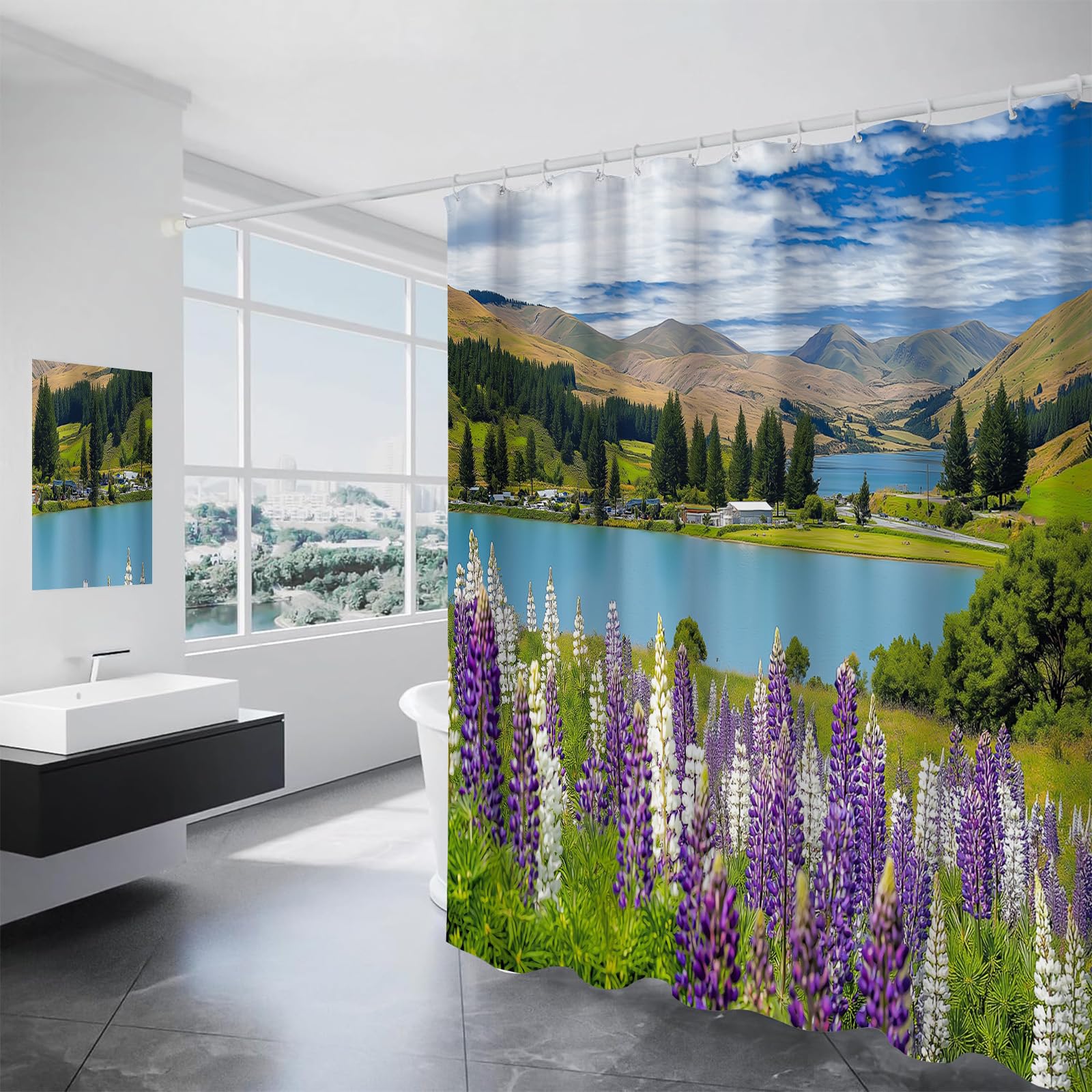 Rideau de douche paysage de prairie pour une salle de bain zen et propre