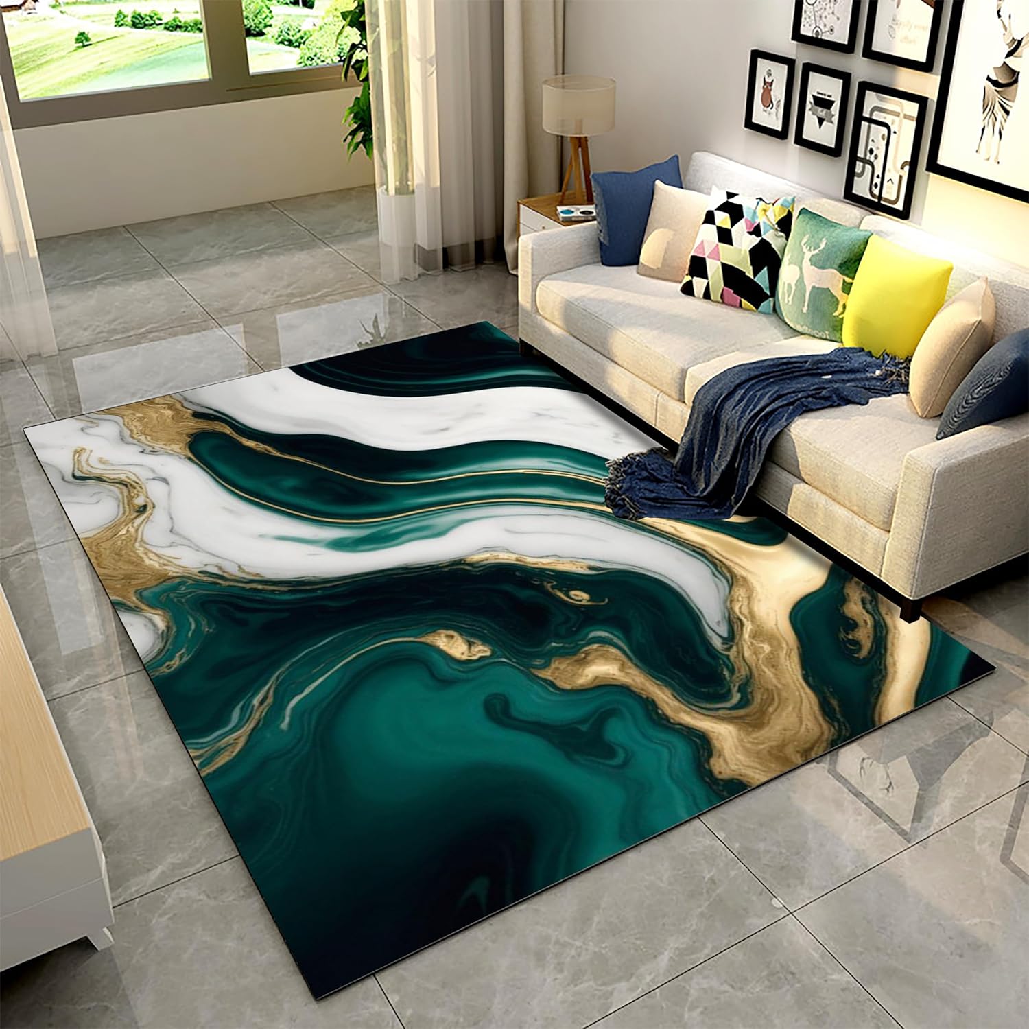 Luxury Gold Marble Area Rug, 5x7ft, Gold Gray Marble Art Home Decor Rug, with Non-Slip Backing Indoor Floor Rugs， Suitable for Living Room Bedroom Kitchen Bathroom Home Decor