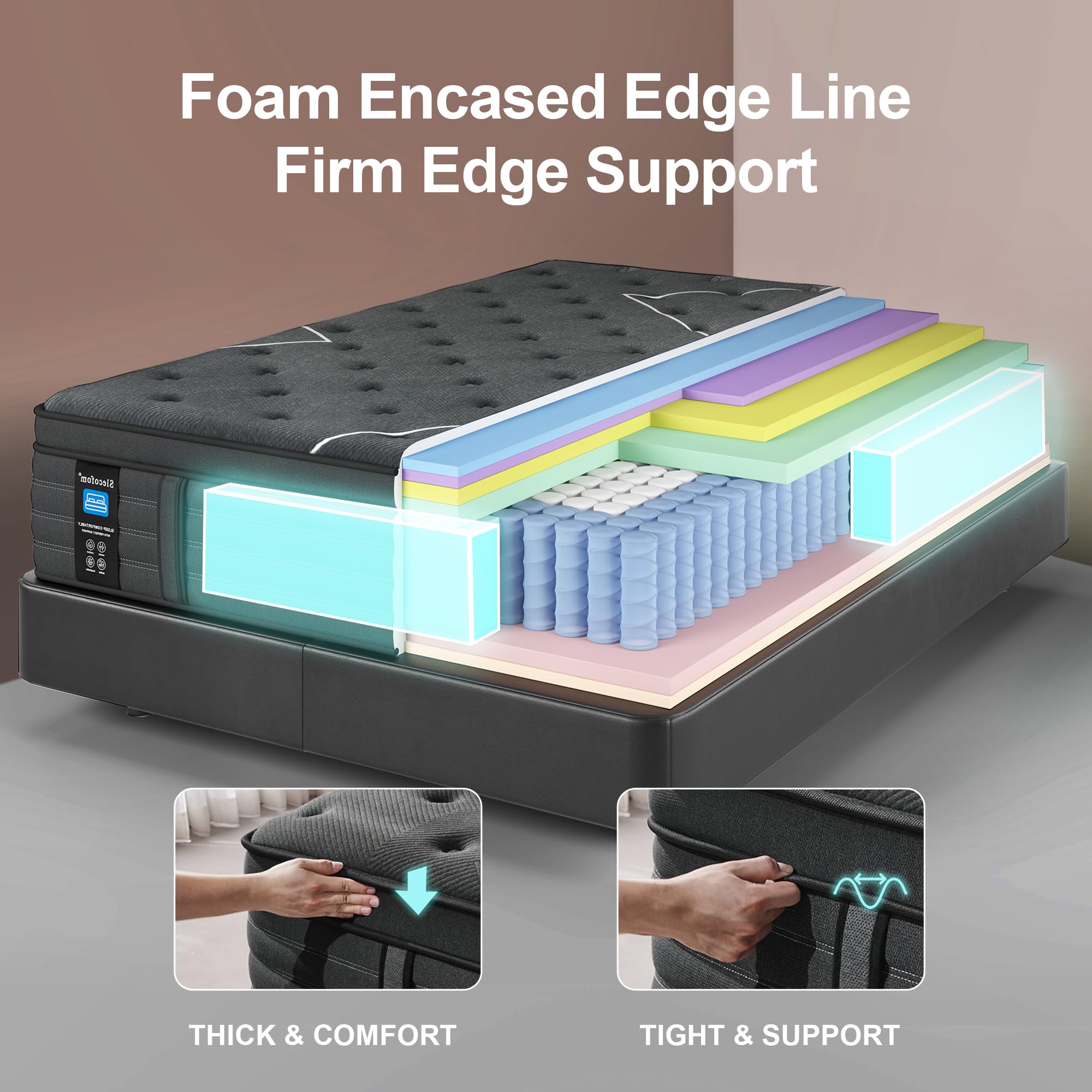 Slecofom Extra Firm King Mattress, 14 Inch King Size Mattress,Luxurious Memroy Foam Hybrid Extra Lumbar Support, Back Pain Relief&Cool Sleep, Firm Foam Encased Edge,Motion Isolation,Fiberglass-Free